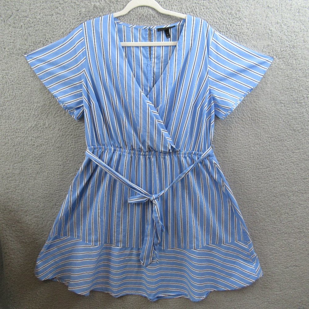 Lane Bryant Womens Dress Size 16 Blue Stripe Short Sleeve Tie V-Neck